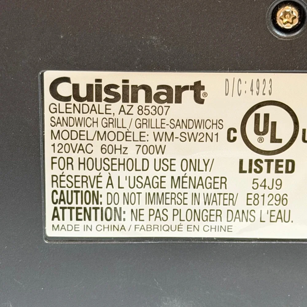 Cuisinart Sandwich Grill WM-SW2N1 Silver 2-Slice Non-Stick Toaster Press Works